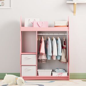 Harriet Bee Elegant Kids Dress Up Wardrobe Closet With Child Size Mirror, Open Kids Armoire Wardrobe With 3 Tier Storage Shelf, 2 Storage Drawers Storage For Cost Pink/White 106.5cm H X 81cm W X 28cm D Harriet Bee Elegant Kids Dress Up Wardrobe Closet With Child Size Mirror, Open Kids Armoire Wardrobe With 3 Tier Storage Shelf, 2 Storage Drawers Storage For Cost Pink/White 106.5cm H X 81cm W X 28cm D
