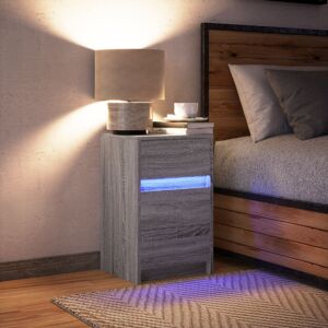 Metro Lane Bedside Cabinet With LED Lights Smoked Oak Engineered Wood Grey Sonoma 61cm H X 38cm W X 34cm D Metro Lane Bedside Cabinet With LED Lights Smoked Oak Engineered Wood Grey Sonoma 61cm H X 38cm W X 34cm D