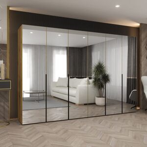 Latitude Run Bia III Black Hinged Door Wardrobe 300cm - Contemporary Mirrored Wardrobe with Four Hanging Rails Oak Artisan 202cm H X 300cm W X 52cm D Latitude Run Bia III Black Hinged Door Wardrobe 300cm - Contemporary Mirrored Wardrobe with Four Hanging Rails Oak Artisan 202cm H X 300cm W X 52cm D