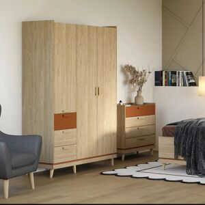 Corrigan Studio Scandi Green & Oak 3 Door Wardrobe - Modern Bedroom Storage with Drawers, Shelves & Hanging Rail Oiled Oak 215cm H X 144cm W X 57cm D Corrigan Studio Scandi Green & Oak 3 Door Wardrobe - Modern Bedroom Storage with Drawers, Shelves & Hanging Rail Oiled Oak 215cm H X 144cm W X 57cm D