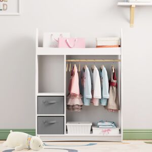 Harriet Bee Elegant Kids Dress Up Wardrobe Closet With Child Size Mirror, Open Kids Armoire Wardrobe With 3 Tier Storage Shelf, 2 Storage Drawers Storage For Cost White/Gray 106.5cm H X 81cm W X 28cm D Harriet Bee Elegant Kids Dress Up Wardrobe Closet With Child Size Mirror, Open Kids Armoire Wardrobe With 3 Tier Storage Shelf, 2 Storage Drawers Storage For Cost White/Gray 106.5cm H X 81cm W X 28cm D