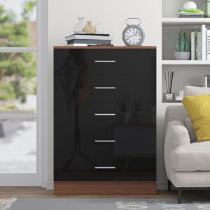 Zipcode Design Eva High Gloss 5 Drawer Chest Of Drawers - H: 100cm x D: 40cm x W: 70cm Walnut/Gloss Black 100cm H X 70cm W X 40cm D Zipcode Design Eva High Gloss 5 Drawer Chest Of Drawers - H: 100cm x D: 40cm x W: 70cm Walnut/Gloss Black 100cm H X 70cm W X 40cm D