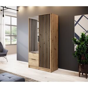 Gracie Oaks Anduin 2 Door Wardrobe Oak Artisan/Black 200cm H X 105cm W X 51cm D Gracie Oaks Anduin 2 Door Wardrobe Oak Artisan/Black 200cm H X 105cm W X 51cm D