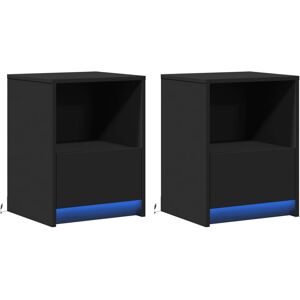 Metro Lane Bedside Cabinets With LED Lights 2 Pcs Sonoma Oak Engineered Wood Black 50cm H X 38cm W X 34cm D Metro Lane Bedside Cabinets With LED Lights 2 Pcs Sonoma Oak Engineered Wood Black 50cm H X 38cm W X 34cm D