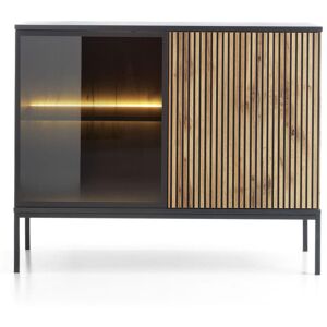 Metro Sleek Sophistication: Dellon Display Cabinet with Illuminated Glass Shelving Black 83cm H X 104cm W X 39cm D Metro Sleek Sophistication: Dellon Display Cabinet with Illuminated Glass Shelving Black 83cm H X 104cm W X 39cm D