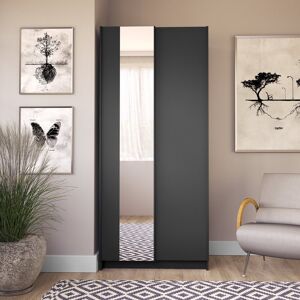 17 Stories Sliding door wardrobe with two doors, mirror, clothes rails and shelves, black WxHxD 100x182x54.6. Black 182cm H x 80cm W x 55cm D 17 Stories Sliding door wardrobe with two doors, mirror, clothes rails and shelves, black WxHxD 100x182x54.6. Black 182cm H x 80cm W x 55cm D