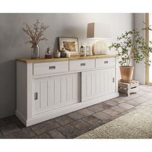 Brambly Cottage Balvin Chest of Drawers Vinci Andersen Pine / Wotan Oak White 95cm H X 219.6cm W X 49.8cm D Brambly Cottage Balvin Chest of Drawers Vinci Andersen Pine / Wotan Oak White 95cm H X 219.6cm W X 49.8cm D