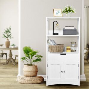 Artechworks Kitchen Cupboard, Freestanding Wooden Floor Storage Cabinet With 3 Open Shelves, 1 Drawer And 2 Doors, Bathroom Hallway Storage Organizer Unit (White) White 107cm H X 60cm W X 32cm D Artechworks Kitchen Cupboard, Freestanding Wooden Floor Storage Cabinet With 3 Open Shelves, 1 Drawer And 2 Doors, Bathroom Hallway Storage Organizer Unit (White) White 107cm H X 60cm W X 32cm D