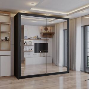 Latitude Run Cairo Sliding Double Mirror Wardrobe 90/100/120/150/180/203cm Matte Black 217cm H x 90xcm W x 62cm D Latitude Run Cairo Sliding Double Mirror Wardrobe 90/100/120/150/180/203cm Matte Black 217cm H x 90xcm W x 62cm D