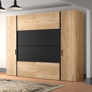 Ebern Designs Celes 4 Door Sliding Wardrobe Catania Oak/Black 210cm H X 270.3cm W X 61.2cm D Ebern Designs Celes 4 Door Sliding Wardrobe Catania Oak/Black 210cm H X 270.3cm W X 61.2cm D