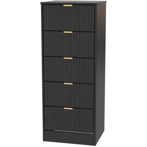 Canora Grey Barriner 5 Drawer Tall Bedside Cabinet With Gold Handles (Ready Assembled) Deep Black/Black Matt Canora Grey Barriner 5 Drawer Tall Bedside Cabinet With Gold Handles (Ready Assembled) Deep Black/Black Matt