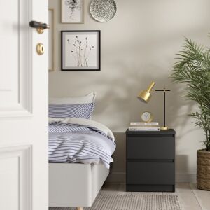 Latitude Run Bertraut Bedside 2 Drawers in Concrete/White high gloss Black 49.5cm H X 40.4cm W X 50cm D Latitude Run Bertraut Bedside 2 Drawers in Concrete/White high gloss Black 49.5cm H X 40.4cm W X 50cm D