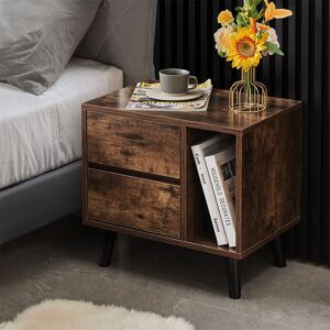 Corrigan Studio Bedside Table With 2 Drawers And 1 Open Shelf Modern Nightstand With Wooden Legs Storage Cabinet For Bedroom Home Furniture Brown 46.5cm H X 50cm W X 34cm D Corrigan Studio Bedside Table With 2 Drawers And 1 Open Shelf Modern Nightstand With Wooden Legs Storage Cabinet For Bedroom Home Furniture Brown 46.5cm H X 50cm W X 34cm D