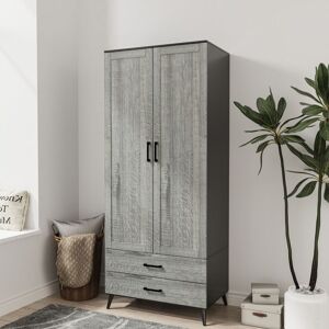 Lark Manor Wardrobe 2 Door 2 Drawer Modern Bedroom Clothes Storage Hanging Rail 180cm Black Ash Grey 180cm H X 75cm W Lark Manor Wardrobe 2 Door 2 Drawer Modern Bedroom Clothes Storage Hanging Rail 180cm Black Ash Grey 180cm H X 75cm W