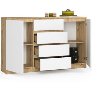 Chest of drawers 17 Stories K160 oak artisan 2 doors 4 drawers 4 levels front white H 99 x D 40cm White;Oak 99cm H x 160cm W x 40cm D Chest of drawers 17 Stories K160 oak artisan 2 doors 4 drawers 4 levels front white H 99 x D 40cm White;Oak 99cm H x 160cm W x 40cm D