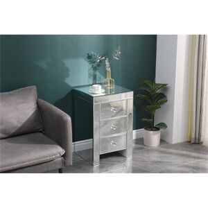 Canora Grey 3 Drawer Mirrored Bedside Table Silver Glass Finish Storage Cabinet sliver glass;sliver glass 60cm H X 40cm W X 35cm D Canora Grey 3 Drawer Mirrored Bedside Table Silver Glass Finish Storage Cabinet sliver glass;sliver glass 60cm H X 40cm W X 35cm D