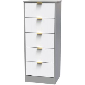 Canora Grey Barriner 5 Drawer Tall Bedside Cabinet With Gold Handles (Ready Assembled) White Matt/Dusk Grey Canora Grey Barriner 5 Drawer Tall Bedside Cabinet With Gold Handles (Ready Assembled) White Matt/Dusk Grey