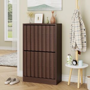 Latitude Run 12 Pair Slatted 2 Flip Drawers Shoe Storage Cabinet Brown 12 Latitude Run 12 Pair Slatted 2 Flip Drawers Shoe Storage Cabinet Brown 12