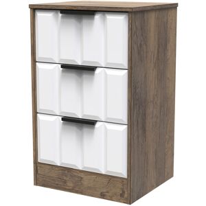 Brayden Studio Atsumi 3 Drawer Bedside Cabinet With Black Handles (Ready Assembled) White Matt/Vintage Oak 73cm H X 45cm W X 40cm D Brayden Studio Atsumi 3 Drawer Bedside Cabinet With Black Handles (Ready Assembled) White Matt/Vintage Oak 73cm H X 45cm W X 40cm D