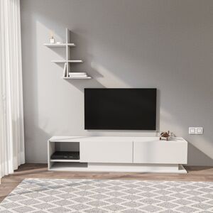 17 Stories Ahmina TV Stand for TVs up to 71'' with a Wall Shelf White 70" 17 Stories Ahmina TV Stand for TVs up to 71'' with a Wall Shelf White 70"