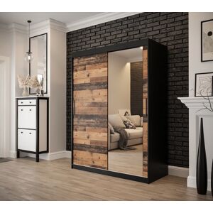 17 Stories Nerice 2 Door Manufactured Wood Wardrobe Matte Black;Dark Oak & Black 200cm H X 150cm W X 62cm D 17 Stories Nerice 2 Door Manufactured Wood Wardrobe Matte Black;Dark Oak & Black 200cm H X 150cm W X 62cm D