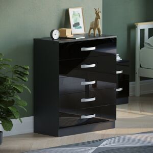 17 Stories Arkadij 5 - Drawer High Gloss Chest of Drawers, Anti Bowing Bedroom Storage Cabinet Black 90cm H X 75cm W X 36cm D 17 Stories Arkadij 5 - Drawer High Gloss Chest of Drawers, Anti Bowing Bedroom Storage Cabinet Black 90cm H X 75cm W X 36cm D