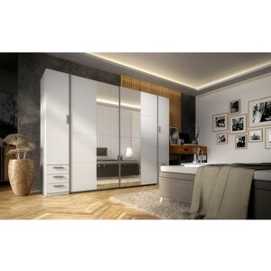 Latitude Run 4-door wardrobe with drawers, white, with clothes rails, shelves and mirror WxHxD 270x207.5x60.4cm Matte 207cm H X 269cm W X 61cm D Latitude Run 4-door wardrobe with drawers, white, with clothes rails, shelves and mirror WxHxD 270x207.5x60.4cm Matte 207cm H X 269cm W X 61cm D