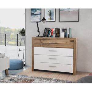 Alpen Home Mindarie 4 - Drawer Rectangle Accent Chest White/Brown/Chrome 88.1cm H X 111cm W X 41cm D Alpen Home Mindarie 4 - Drawer Rectangle Accent Chest White/Brown/Chrome 88.1cm H X 111cm W X 41cm D