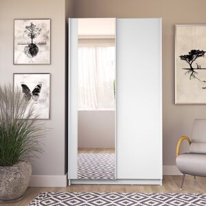 17 Stories Sliding door wardrobe with two doors, mirror, clothes rails and shelves, black WxHxD 100x182x54.6. White 182cm H x 100cm W x 55cm D 17 Stories Sliding door wardrobe with two doors, mirror, clothes rails and shelves, black WxHxD 100x182x54.6. White 182cm H x 100cm W x 55cm D
