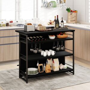 Borough Wharf Industrial Home Bar Unit 4-Tier Liquor Bar Cabinet W/Open Shelves-Grey Brown 101cm H X 120cm W X 60cm D Borough Wharf Industrial Home Bar Unit 4-Tier Liquor Bar Cabinet W/Open Shelves-Grey Brown 101cm H X 120cm W X 60cm D