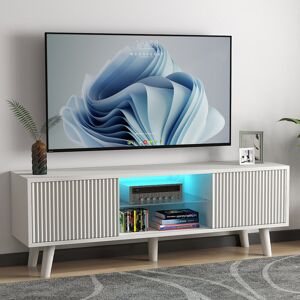 Metro Rectangle Fluted Wood Tv Stand With Slide Door For Tvs Up To 55", Fashion Media Console With Adjustable Glass Open Shelf White 55" Metro Rectangle Fluted Wood Tv Stand With Slide Door For Tvs Up To 55", Fashion Media Console With Adjustable Glass Open Shelf White 55"