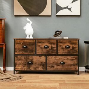 World Menagerie Heimann 5 Drawer Chest of Drawers Coffee 53cm H X 100cm W X 30cm D World Menagerie Heimann 5 Drawer Chest of Drawers Coffee 53cm H X 100cm W X 30cm D