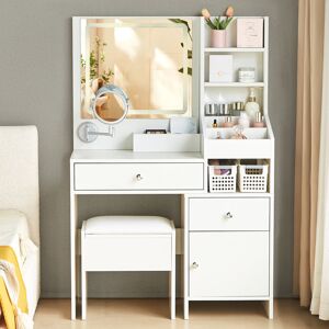 Metro Demri Modern Dressing Table with Led Mirror, 2 Drawers and 6 Shelves Blue;White;Yellow 130cm H X 87cm W X 36cm D Metro Demri Modern Dressing Table with Led Mirror, 2 Drawers and 6 Shelves Blue;White;Yellow 130cm H X 87cm W X 36cm D