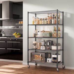 Himimi Yelena 35cm W Metal Shelving Unit with Wheels Black 208cm H x 90cm W x 45cm D Himimi Yelena 35cm W Metal Shelving Unit with Wheels Black 208cm H x 90cm W x 45cm D