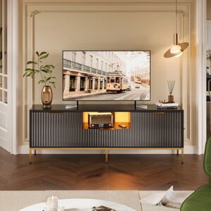 Fairmont Park Fluted TV Stand, Glossy Media Console with Wave Pattern Buffet Cabinet Black 54cm H x 140cm W x 35cm D Fairmont Park Fluted TV Stand, Glossy Media Console with Wave Pattern Buffet Cabinet Black 54cm H x 140cm W x 35cm D