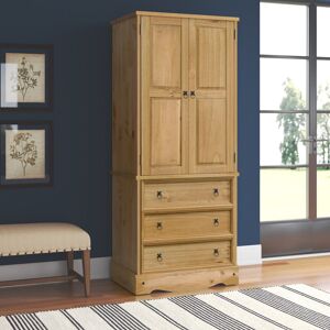Three Posts Lockway 2 Door, 3 Drawer Wardrobe, Pine Antique Wax, Wax, Corona Design Brown 187.8cm H X 76.5cm W X 56.1cm D Three Posts Lockway 2 Door, 3 Drawer Wardrobe, Pine Antique Wax, Wax, Corona Design Brown 187.8cm H X 76.5cm W X 56.1cm D