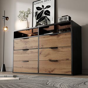 Latitude Run Sideboard Cabinet Dresser With 6 Drawers And 2 Open Shelves, 120 X 40 X 80 Cm, Oak Brown 80cm H X 120cm W X 40cm D Latitude Run Sideboard Cabinet Dresser With 6 Drawers And 2 Open Shelves, 120 X 40 X 80 Cm, Oak Brown 80cm H X 120cm W X 40cm D