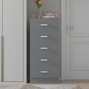17 Stories Lycinda 5 Drawer Tallboy Chest Of Drawers - Matt Finish, Scratch Resistant, Brushed Chrome Metal Handles Grey 90cm H X 40cm W X 40cm D 17 Stories Lycinda 5 Drawer Tallboy Chest Of Drawers - Matt Finish, Scratch Resistant, Brushed Chrome Metal Handles Grey 90cm H X 40cm W X 40cm D
