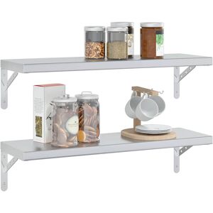 17 Stories Wall Shelves 2 Pcs Stainless Steel Silver 3cm H x 75cm W x 23.5cm 17 Stories Wall Shelves 2 Pcs Stainless Steel Silver 3cm H x 75cm W x 23.5cm