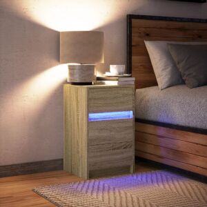Metro Lane Bedside Cabinet With LED Lights Smoked Oak Engineered Wood Sonoma Oak 61cm H X 38cm W X 34cm D Metro Lane Bedside Cabinet With LED Lights Smoked Oak Engineered Wood Sonoma Oak 61cm H X 38cm W X 34cm D