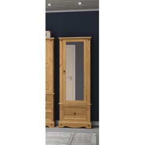 Three Posts Apache 1 Mirrored Door, 1 Drawer, Compact Wardrobe, Pine, Waxed Finish, Corona Design Natural 187.7cm H X 66cm W X 55.5cm D Three Posts Apache 1 Mirrored Door, 1 Drawer, Compact Wardrobe, Pine, Waxed Finish, Corona Design Natural 187.7cm H X 66cm W X 55.5cm D