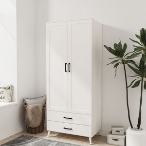 Lark Manor Wardrobe 2 Door 2 Drawer Modern Bedroom Clothes Storage Hanging Rail 180cm White 180cm H X 75cm W Lark Manor Wardrobe 2 Door 2 Drawer Modern Bedroom Clothes Storage Hanging Rail 180cm White 180cm H X 75cm W
