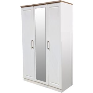 Rosalind Wheeler Fully Assembled Elinn Kent 3 Door Wardrobe White Painted Wood / Oak Wood Veneer 182.5cm H X 111cm W X 53cm D Rosalind Wheeler Fully Assembled Elinn Kent 3 Door Wardrobe White Painted Wood / Oak Wood Veneer 182.5cm H X 111cm W X 53cm D