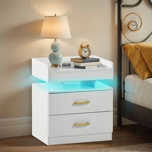 Metro Bedside Tables Set of 2,with Charging Station,Drawer and LED Lights,White White 53cm H X 45cm W X 35cm D Metro Bedside Tables Set of 2,with Charging Station,Drawer and LED Lights,White White 53cm H X 45cm W X 35cm D