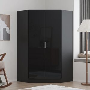 Zipcode Design Eva High Gloss 2 Door Corner Wardrobe - H: 180cm x D: 103cm x W: 103cm Black Oak/Gloss Black 180cm H X 103cm W X 103cm D Zipcode Design Eva High Gloss 2 Door Corner Wardrobe - H: 180cm x D: 103cm x W: 103cm Black Oak/Gloss Black 180cm H X 103cm W X 103cm D