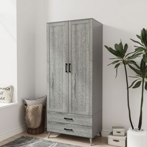 Lark Manor Wardrobe 2 Door 2 Drawer Modern Bedroom Clothes Storage Hanging Rail 180cm Grey Ash Grey 180cm H X 75cm W Lark Manor Wardrobe 2 Door 2 Drawer Modern Bedroom Clothes Storage Hanging Rail 180cm Grey Ash Grey 180cm H X 75cm W