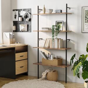 Borough Wharf 65" Industrial Wall-Mounted Ladder Shelf 4 Tier Bookshelf With Storage Organizer Plant Flower Display Stand Round Tube Bookcase Rack With 2 Hooks For Brown (4 Shelves) 166cm H x 80cm W x 30cm D Borough Wharf 65" Industrial Wall-Mounted Ladder Shelf 4 Tier Bookshelf With Storage Organizer Plant Flower Display Stand Round Tube Bookcase Rack With 2 Hooks For Brown (4 Shelves) 166cm H x 80cm W x 30cm D