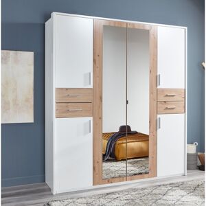 Wade Logan Jaclynn 7 Door Wardrobe White/Artisan Oak 208cm H x 180cm W x 58cm D Wade Logan Jaclynn 7 Door Wardrobe White/Artisan Oak 208cm H x 180cm W x 58cm D