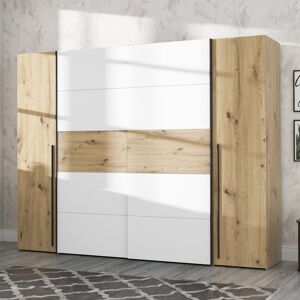 Zipcode Design Debarr 4 Door Sliding Wardrobe Sonoma Oak/White 210.5cm H x 270.3cm W x 61.2cm D Zipcode Design Debarr 4 Door Sliding Wardrobe Sonoma Oak/White 210.5cm H x 270.3cm W x 61.2cm D