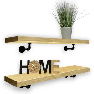 Borough Wharf 2-Piece Rustic Industrial Pipe-Bracketed Floating Wall Shelves Ideal For Kitchen Décor & Storage Antique Pine 4.5cm H x 50cm W x 22cm D Borough Wharf 2-Piece Rustic Industrial Pipe-Bracketed Floating Wall Shelves Ideal For Kitchen Décor & Storage Antique Pine 4.5cm H x 50cm W x 22cm D